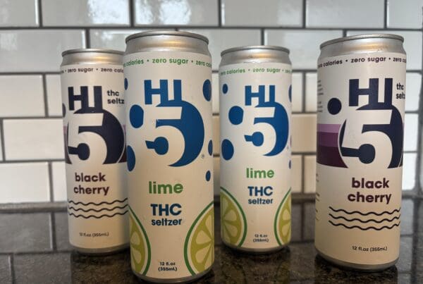 Line up of THC-infused canned beverages
