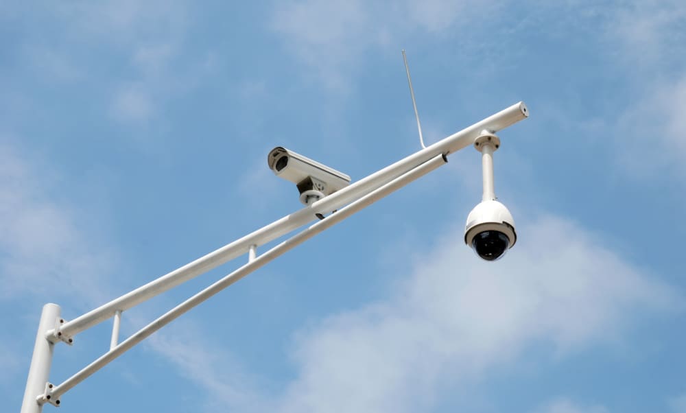 Automated speed camera monitoring traffic on a Connecticut roadway.