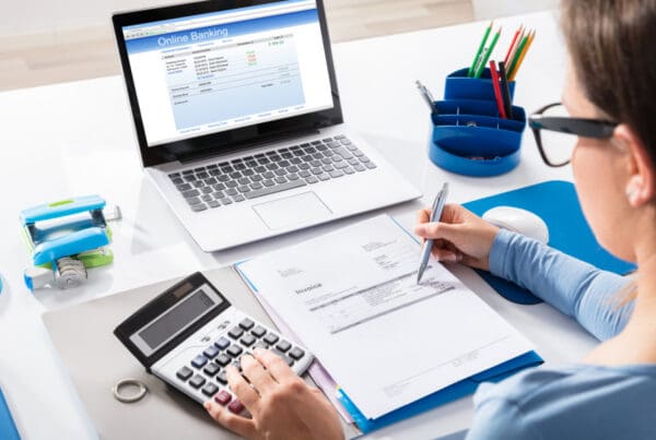 Wealth management employee making a financial transaction